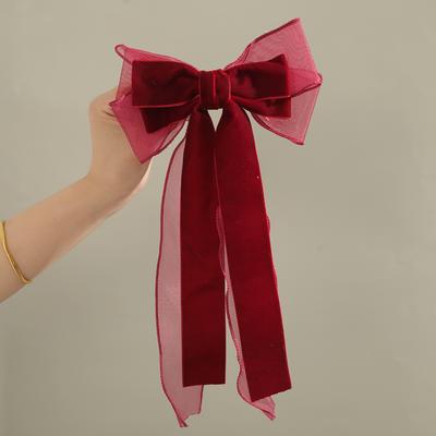 Rote Schleife Haarspange Haarnadel für Braut Hochzeit Halbhochgesteckte Haarnadel Frauen Weiblich Hinterkopf Samt Federclip Haarschmuck