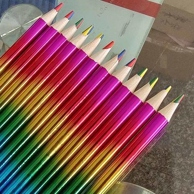12 Pieces Creative Rainbow Stationery School Office Supply Student Prize Kawaii Simple 4 Colors Round Pencil