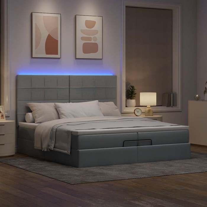 VidaXL Ottoman Bed Frames and Mattress Light Grey 200x200cm Fabric, Bed Frame, Upholstered Bed Frame, Bed Frame 3314031