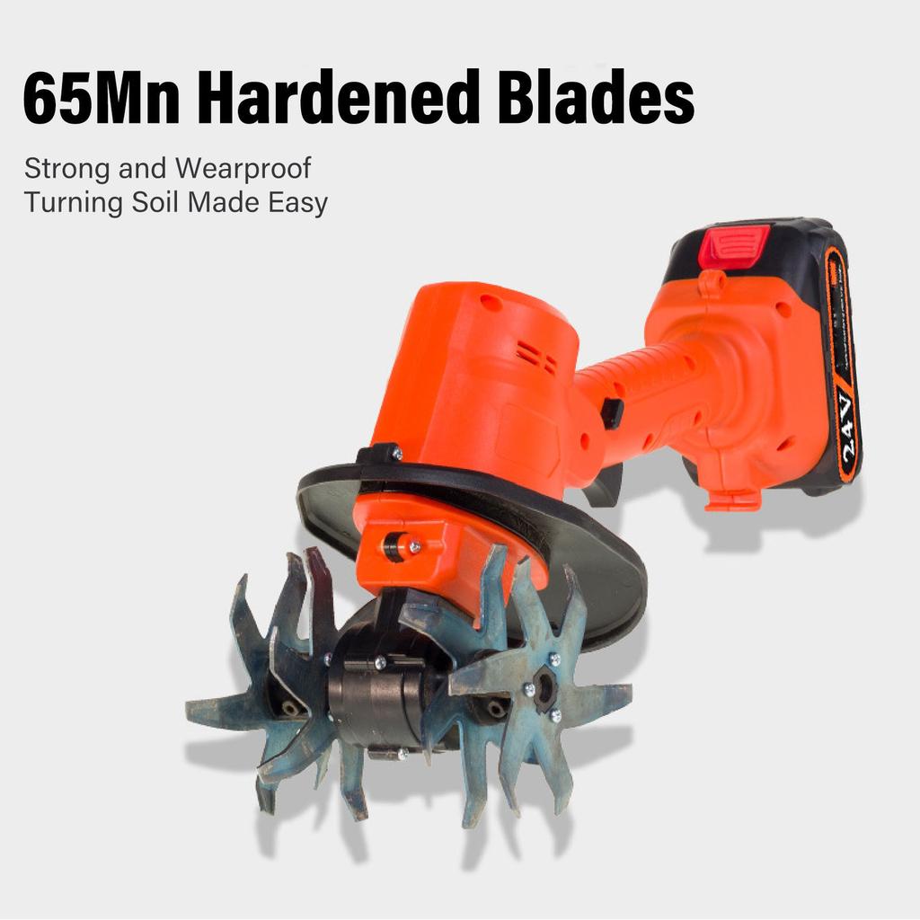 Battery Powered Rototiller Efficient ABS Iron Lightweight Cordless Tiller Cultivator 1500mAh Safety Lock for Soil Cultivation