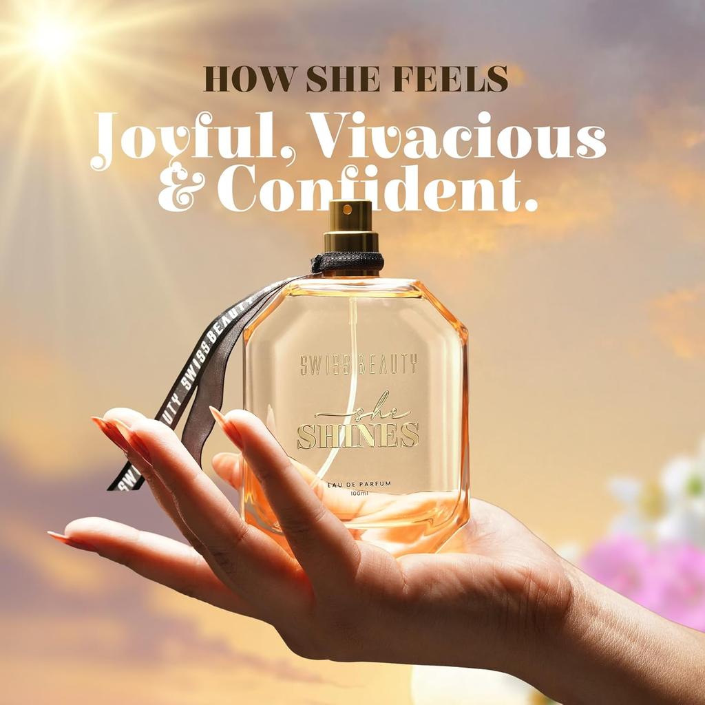 Swiss Beauty She Shines EDP | Long-Lasting | Ideal For Gifting | Everyday Wear | Top Note: Neroli | Middle Note: Jasmine | Base Note: Musk | 100ml