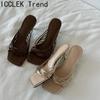 2025 New Summer Concise Narrow Band Women Slippers Fashion Thin Heels Party Pumps Mules Slide Shoes