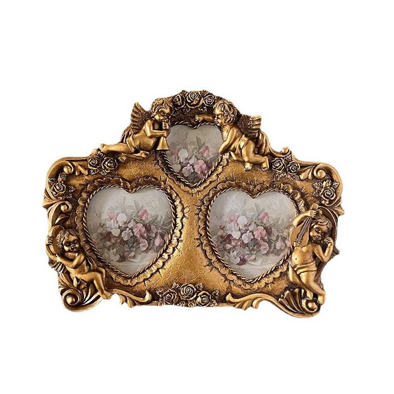 European Style Retro Gold Color Photo Frame Resin Combination Picture Frame Desktop Ornaments Photo Display Holder Home Decor