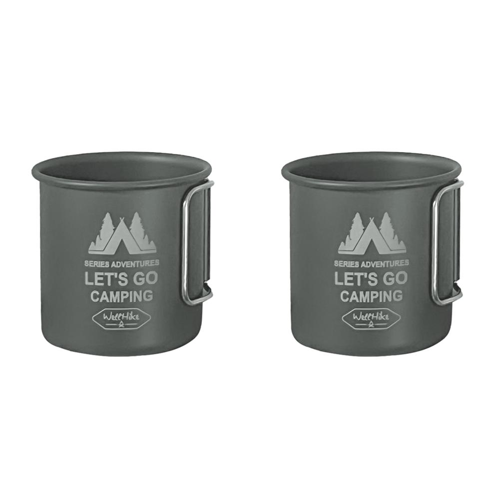 1/2Pcs 300ML Camping Water Cup with Foldable Handle Aluminum Alloy Tea Beer Coffee Mug Portable Carabiner Cup for Camping Hiking