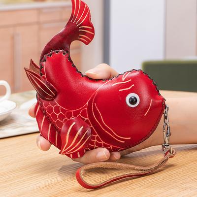 Cowhide Creative Handmade Change Bag, Wrist Bag, Key Bag, Coin Bag, Zodiac Animal Storage Bag