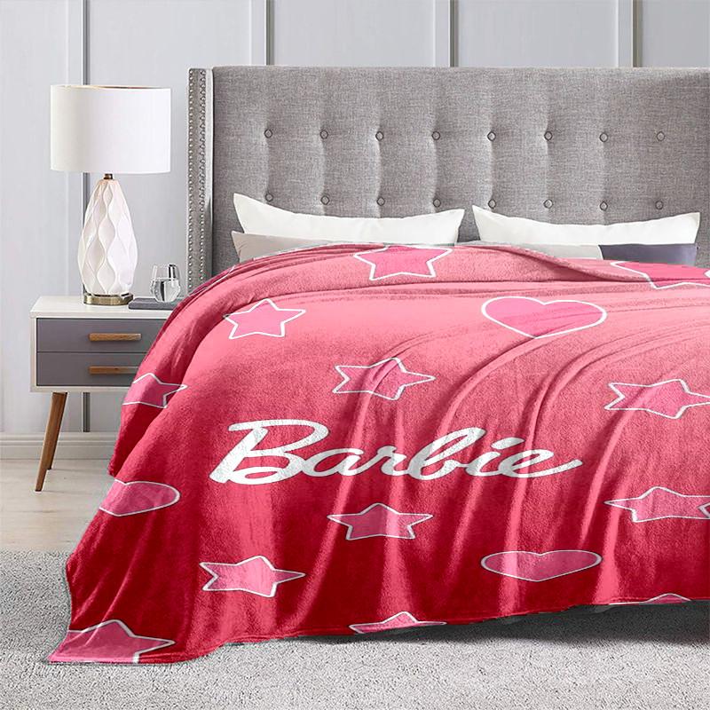 1pc Barbie Pink Stars Heart Pattern Cartoon Blanket,Portable Throw for Travel & Camping, All Season Cozy Blanket,Ideal Gift