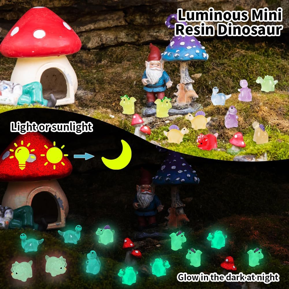 30Pcs Luminous Mini Resin Dinosaurs - 6 Styles, Glow In The Dark Miniature Animals For Micro Dollhouse, Aquarium Decorations