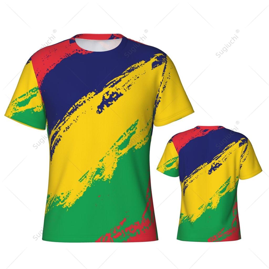 Maglietta Sportiva Aderente Uomo Colori Bandiera Mauritius Numero Nome Personalizzato T-shirt Donna Maglia Per Fan di Calcio