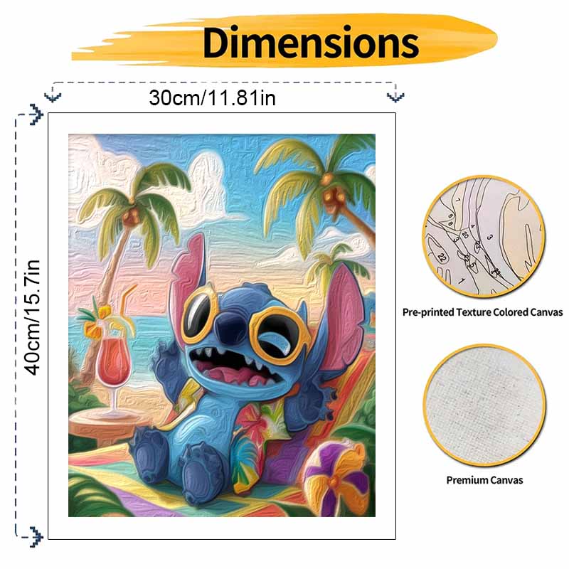 Disney Stitch Beach Oil Paint Art Painting Kit Home Wall Decor Handmade Gift Relaxing Summer Vacation Scenic Tropical Island Fun Craft