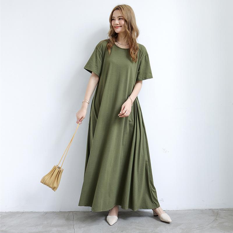

Loose summer 2025 large skirt pocket short-sleeved sleeveless ladies commuter all-match one-piece skirt XL