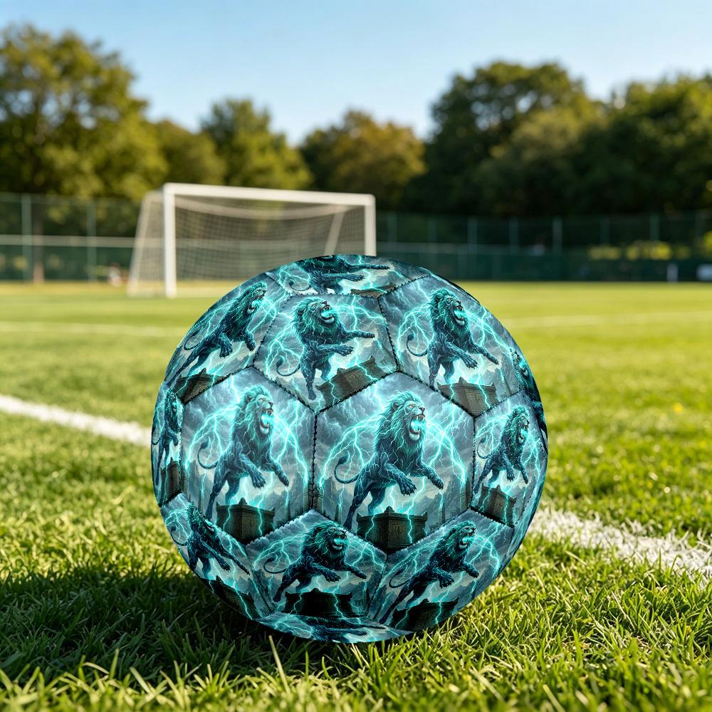 1pc Electric Lion Storm Theme Soccer Ball Football, Size 5, Lightweight PVC, Durable Outdoor Training Soccer Ball, Gift m61493