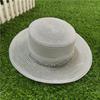 Straw Hat Female Sun Hat Flat Top Sequins Elegant White Top Hat Female British Sun Protection Seaside Vacation Sun Hat Sub Tide