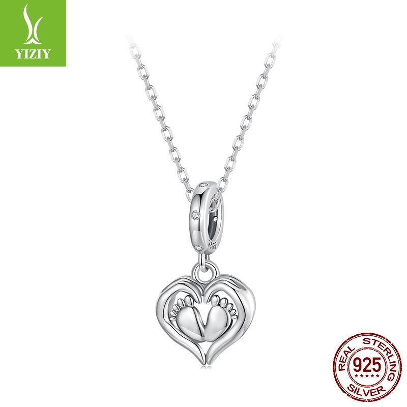 Guardian Pendant 925 Silver Creative Love Footprint Beaded Diy Bracelet Bead Accessories Mother'S Day Gift