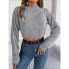 Autumn/Winter Casual Solid-Colour Cable-Knit Long-Sleeved Pullover with Cropped Hem for Women