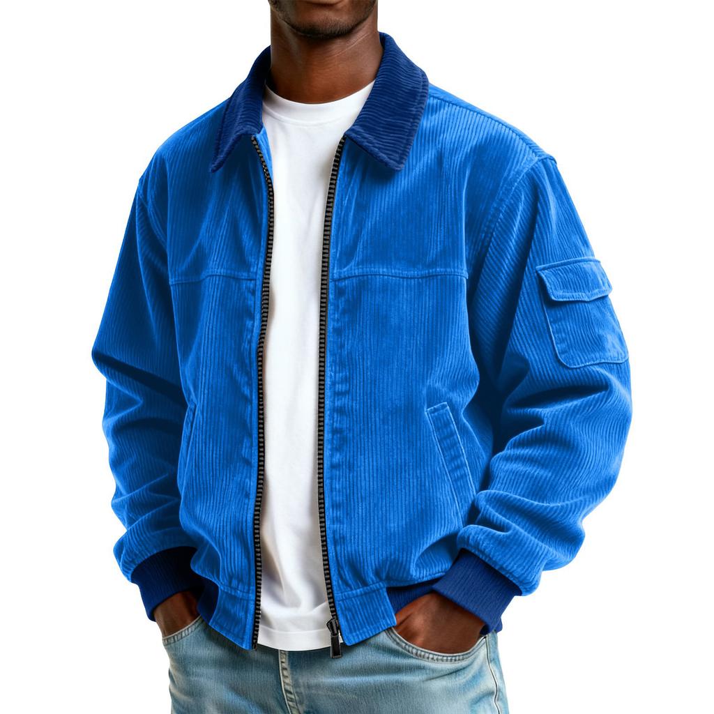 Men's Colorblock Corduroy Pocket Zipper Jacket Men's Plus Size Casual Sports Jacket