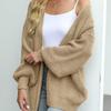 Fall Winter Women's Lantern Sleeve Thick Yarn Knit Cardigan Sweater Coat With Pockets, Outerwear For Women