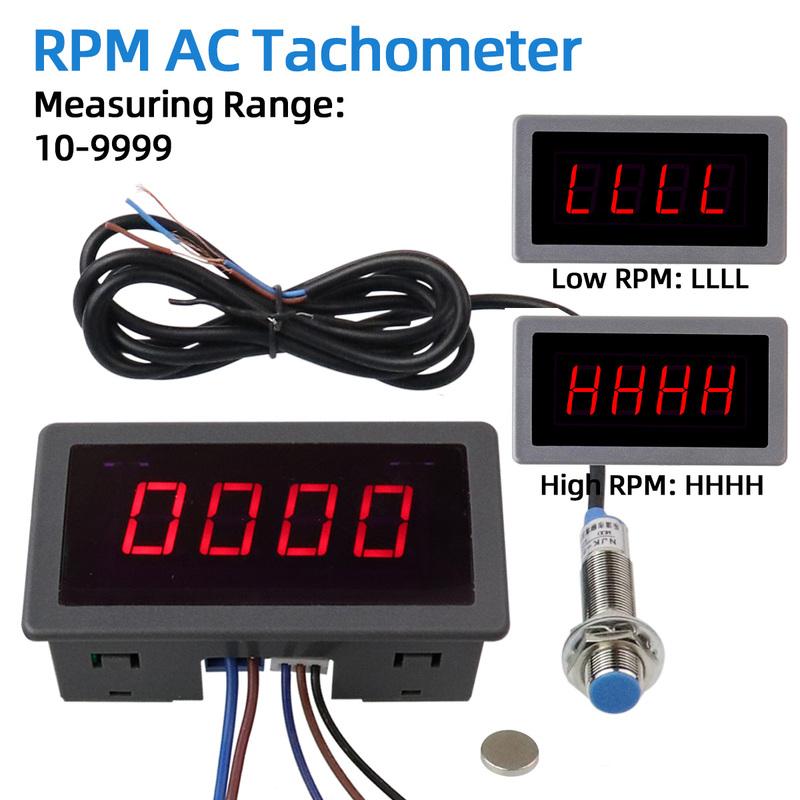 AC 220V 4 Digital LED RED Tachometer RPM Speed Meter+Hall Proximity Switch Sensor NPN