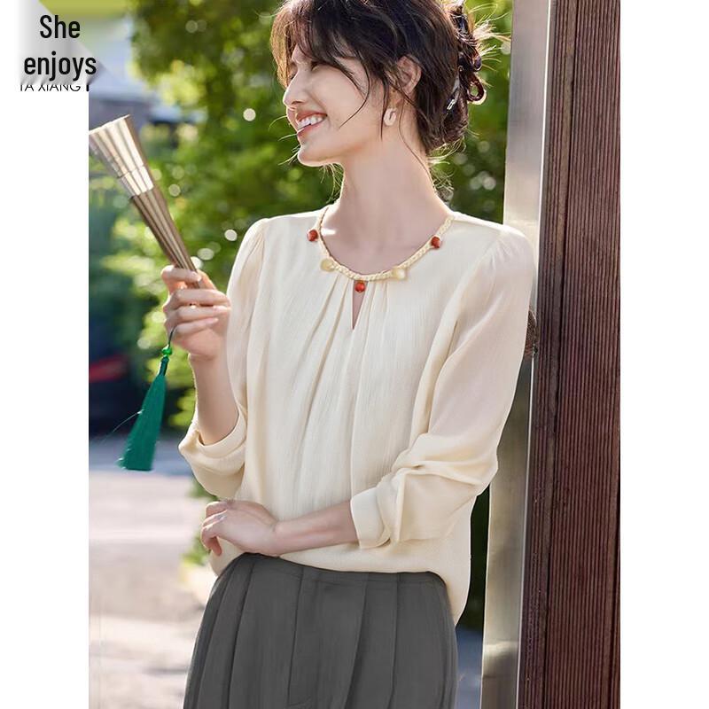 Women s Beaded Chiffon Long-Sleeve Blouse L