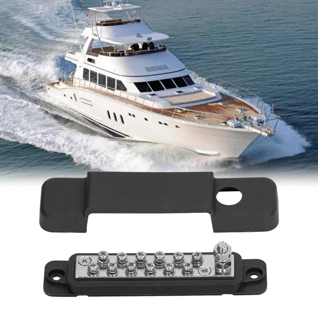 Power Distribution Terminal Block Busbar 12 Position Studs Distribution Block Bus Bar with Cover for   Yacht 48V  150A