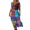 Dresses For Womens Vintage Print Tunic Waisted Midi Dress Summer Casual  3/4 Sleeve Dress