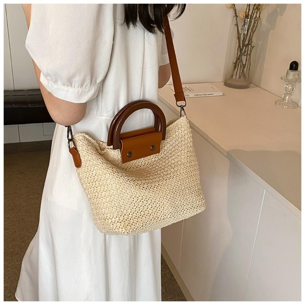 Fashion Weaving Straw Straw Bag Top Handle Bohemian Style Crossbody Bag Hand Woven Bag Beach Vacation