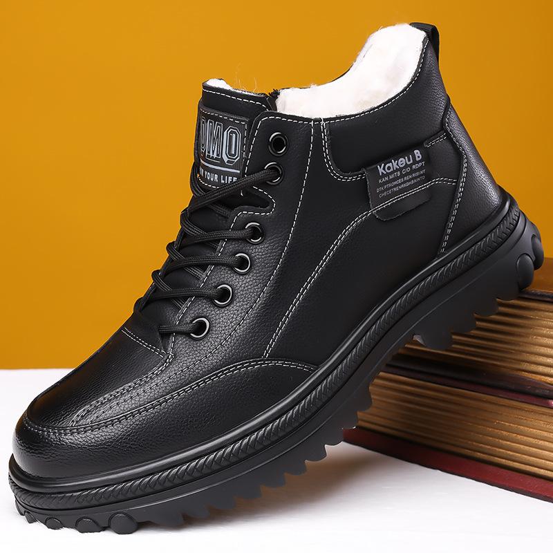 Зимние хлопковые ботинки мужские высококачественные кожаные кроссовки на платформе с защитой от холода теплые походные нескользящие повседневные спортивные ботинки 38 чёрный 5188₽