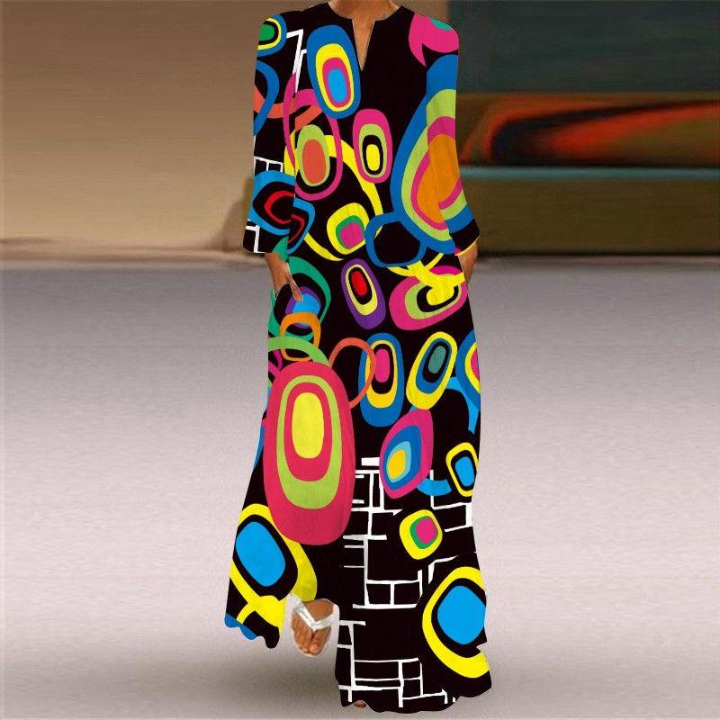 New Chinese Style Chinese Style Skirt Elegant Sexy Long Sleeves 3D Print Long Skirt Loose Plus Size Women's Clothing Long Dress