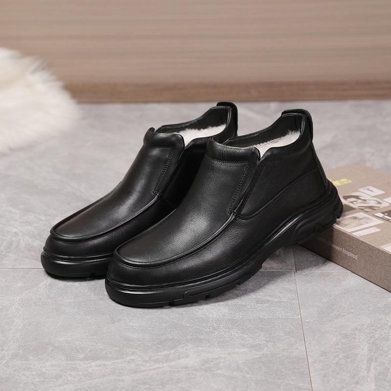 

Genuine Leather Men s 2024 Winter Sheepskin Fur Boots - Warm, Comfortable Cotton Shoes 44 чёрный
