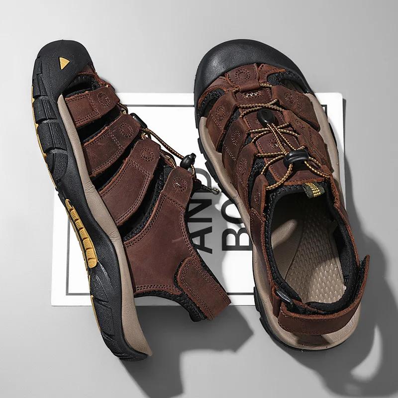 Fashion New Outdoor Summer Men Sandals Travel Leather Men's Casual Shoes Non-Slip Quick Dry Beach Shoes Male Roman Shoes Plus Size 39-48