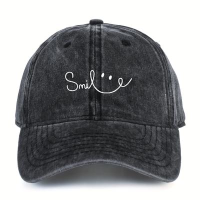 Grafika Uśmiechu Czapka Baseballowa z Efektem Zniszczenia Vintage Spierana Czapka Dad Regulowana Codzienna Unisex