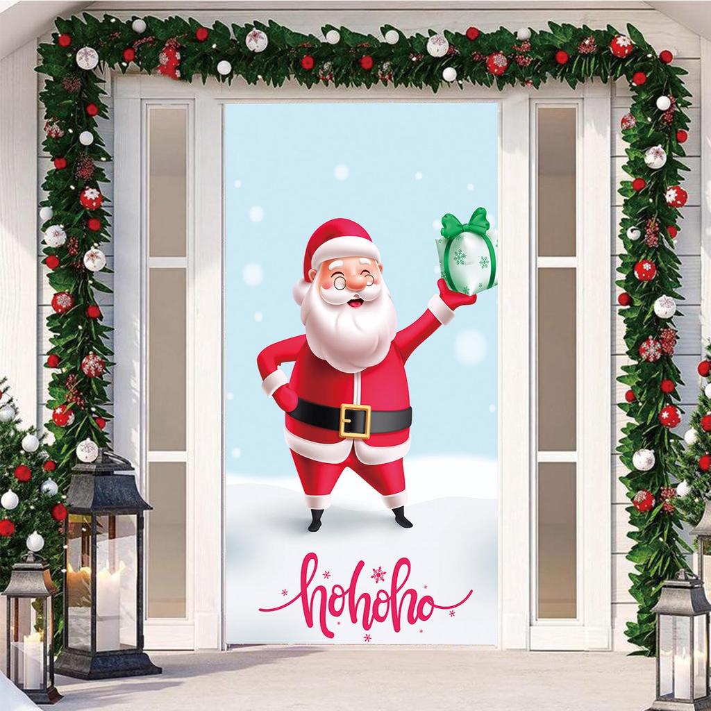 Four-Sided Stretch Christmas Door Cover - Easy Install with Festive Pattern