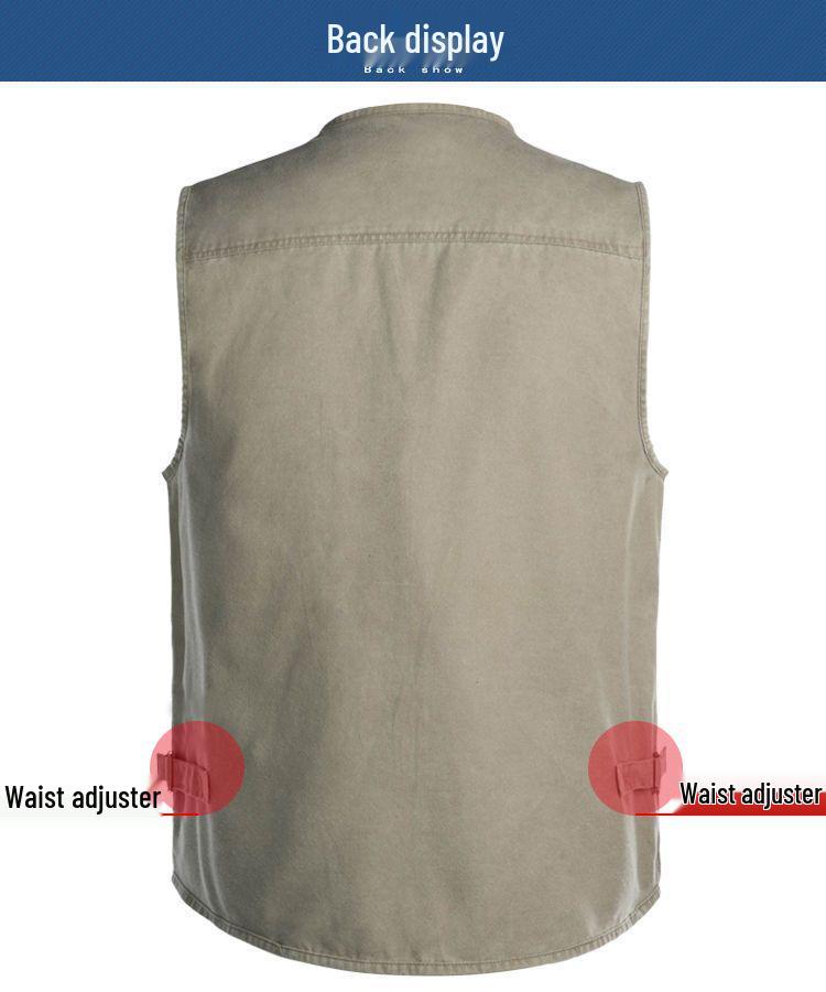 Spring & Autumn Men's Plus Size Cotton Multi-pocket Sleeveless Fishing Vest for Middle-aged & Elderly