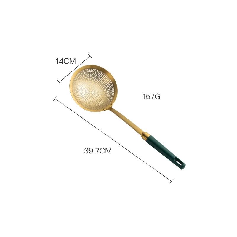 1PCS 304 Stainless Steel Large Colander with Green handle Frying Oil Leaking Hot Pot Noodle Mesh Drain Scoop Kitchen Tools