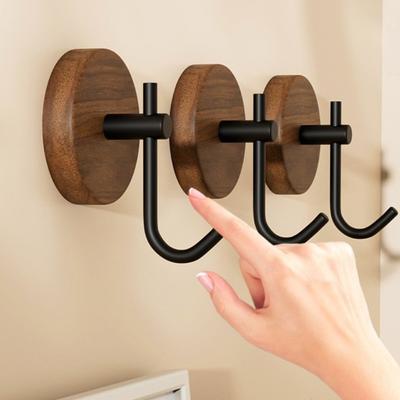 Simple No Drilling Walnut Hanging Hanger Robe Hook Coat Storage Rack Adhesive Wall Hooks Key Holder Practical Wood Hook Kitchen
