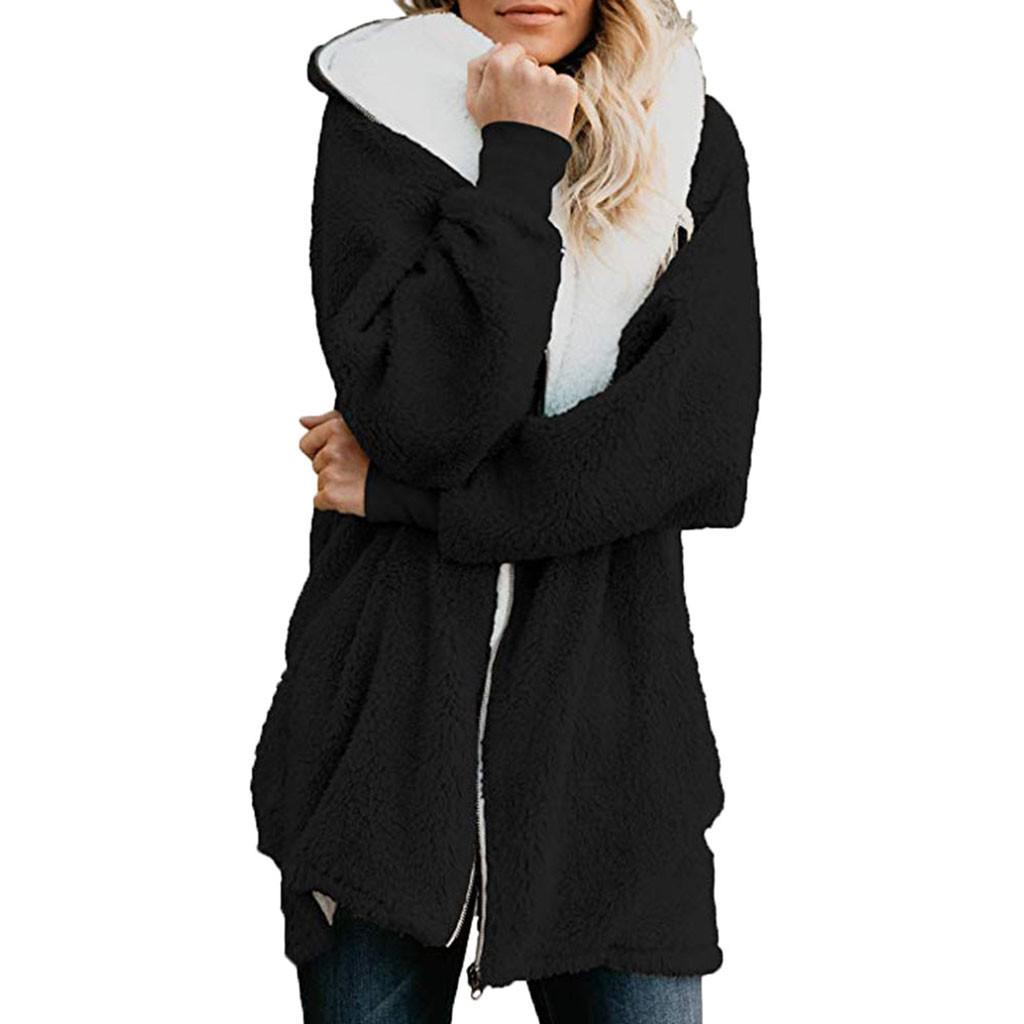 Damer Ensfarget Oversized Glidelås Ned Hettekåpe Cardigans Yttertøy Med Lomme
