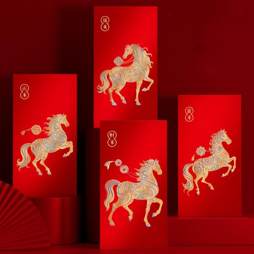 8pcs Traditional Horse Year Red Envelopes Cartoon Blessing Red Packets Lucky Symbols Paper Red Pocket Chinese New Year