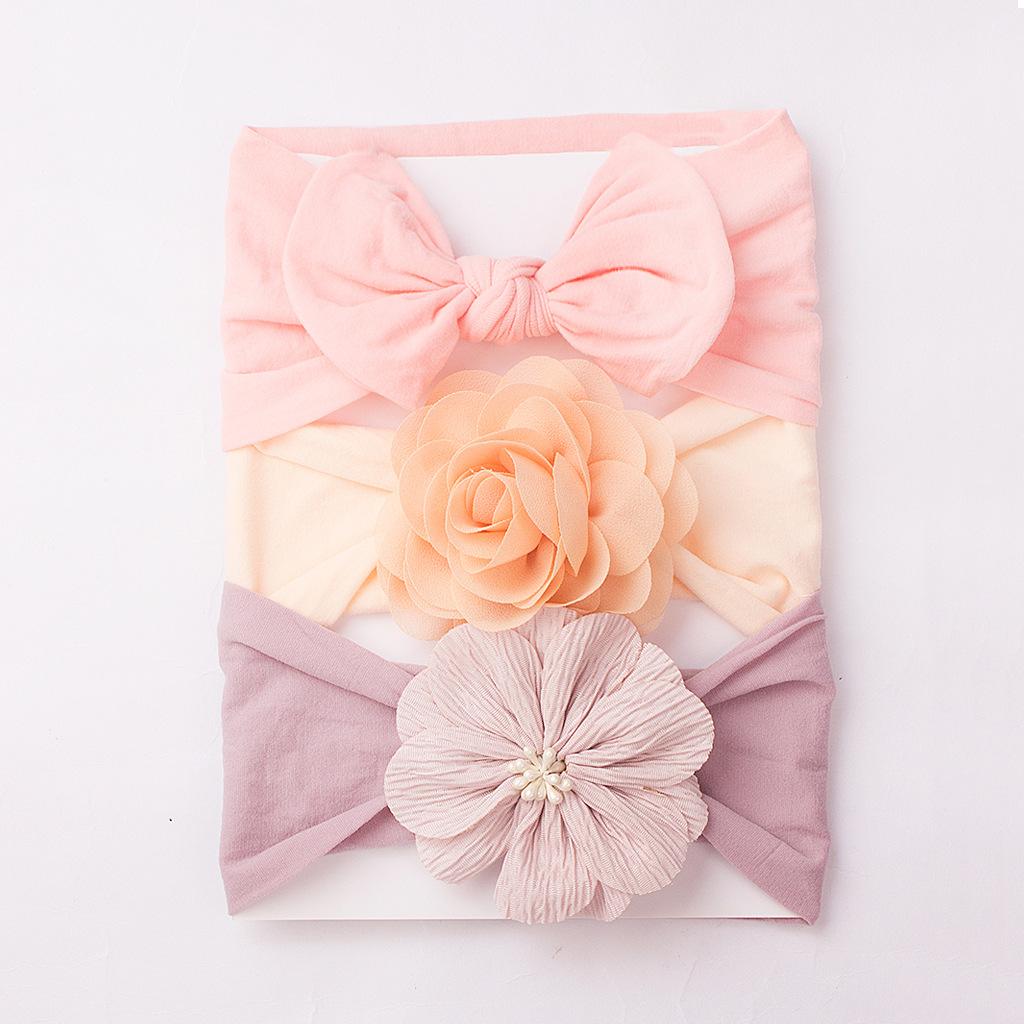 3Pcs Cute Baby Flower Headbands Set, Soft Bow Nylon Hair Bands for Infants