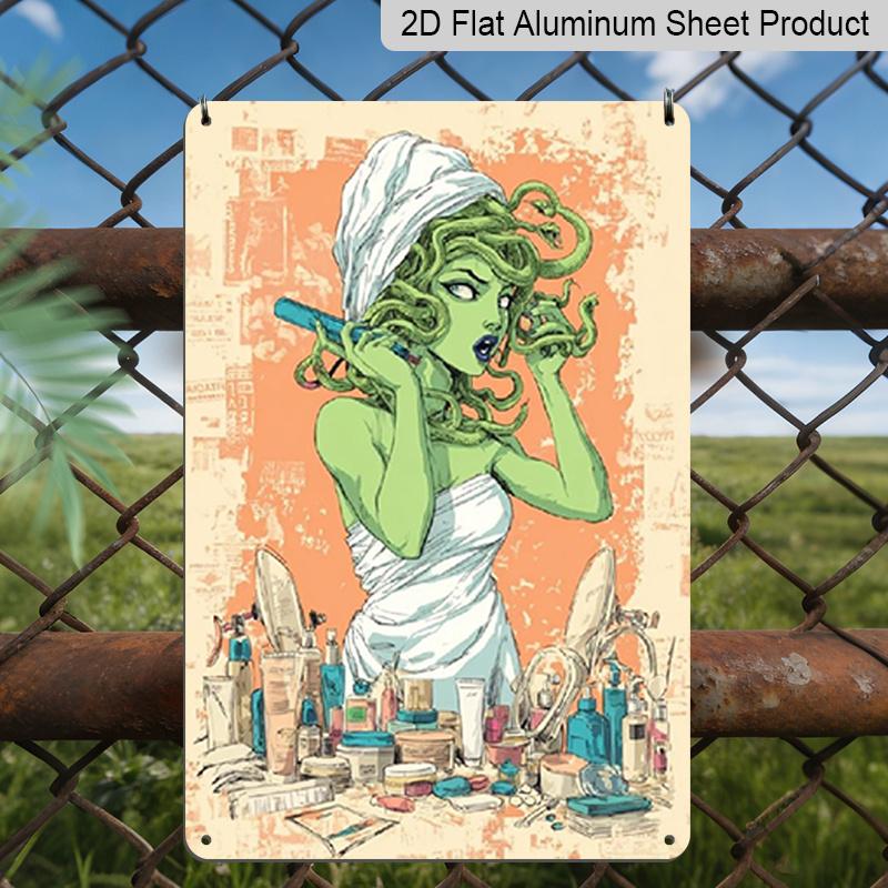 

2D Flat - Vintage Aluminum Wall Art Sign Featuring Medusa with Snake Hair Curlers, Measuring 7.87*11.8 Inches. Ideal for Decorating Your Living Room 20*30cm