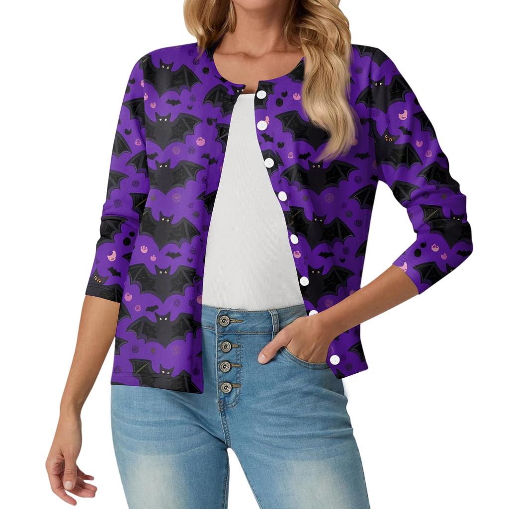 Women's Fashionable, Casual, Comfortable Halloween Print Cardigan Jacket