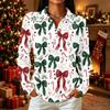 Women's Casual Christmas Print Button Down Long Sleeve Shirt with Collar and Side Slits