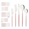 Set di posate con manico rosa da 30 pezzi, Servizio di posate in acciaio inossidabile per 6 persone, Coltelli, forchette, cucchiai moderni, Lucidatura a specchio