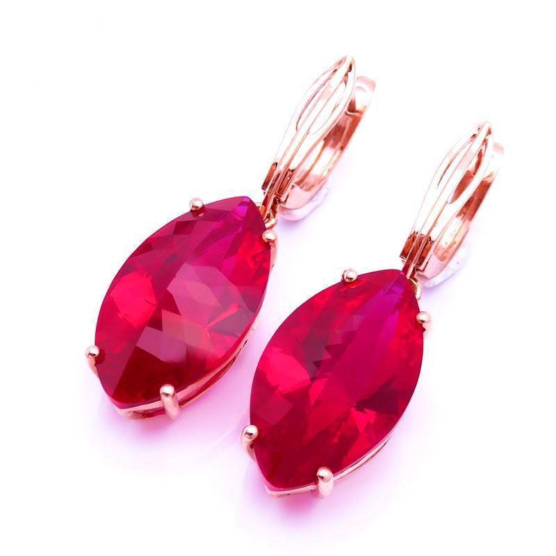 Purple Gold Horse Eye Pointed Red Stone Luxury Fashion Temperament High-End Rose Gold-Plated Ear Jewelry