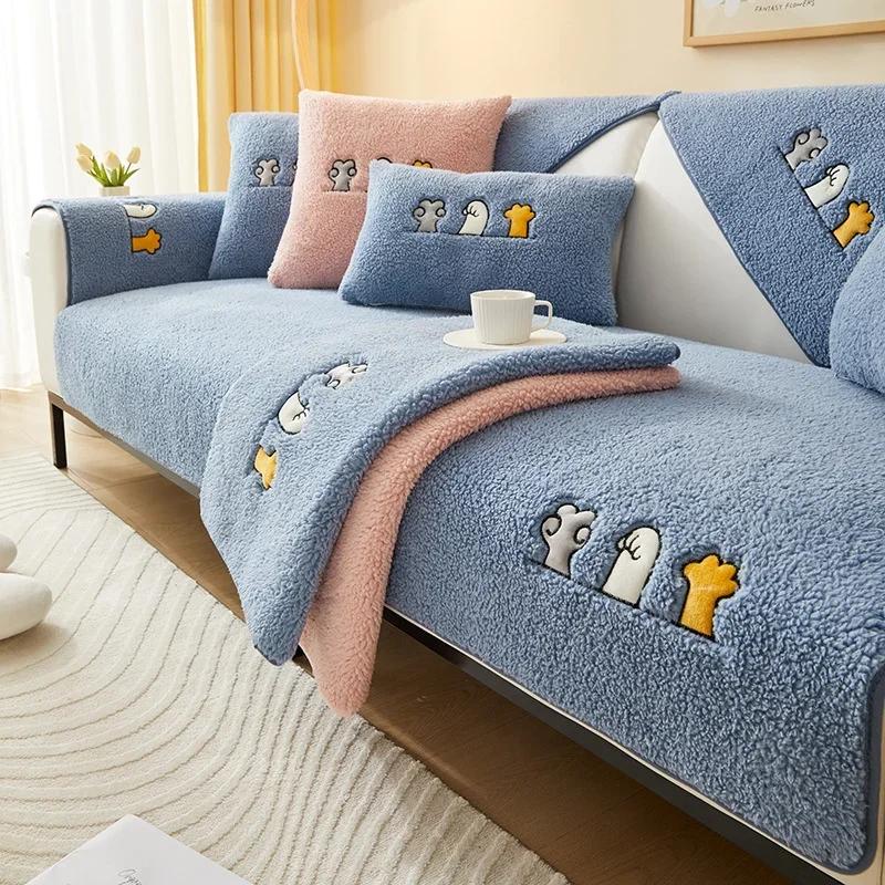 1PC Thicken Plush Couch Cushion Winter Warm Non-Slip Sofa Seat Slipcover Sectional Corner Sofa Cover Back Towel for Living Room