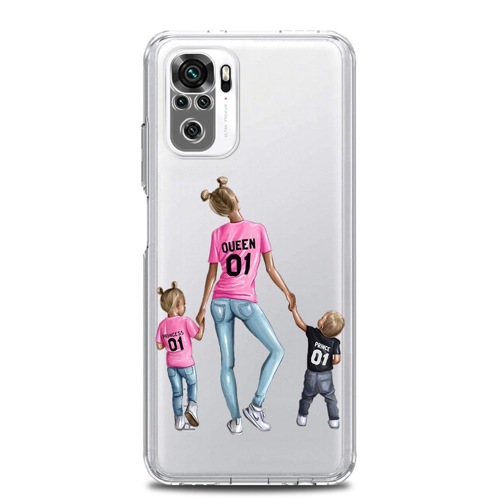 Queen Hair Baby Mom Girl Square Clear Soft Phone Case For Xiaomi Redmi Note 12 11 9S 9 8 10 Pro+ 7 8T 9C 9A 8A K40 Gaming Cover