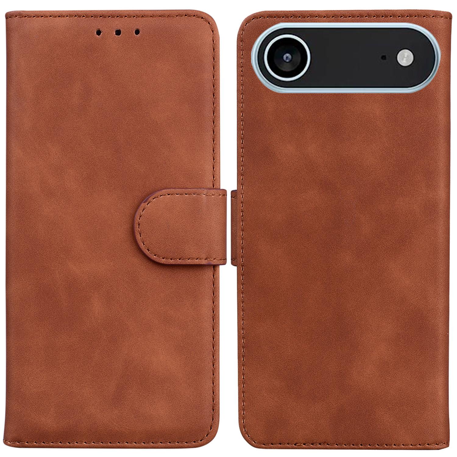 

For iPhone 17 Air Case Solid Color Leather Wallet Phone Cover Brown