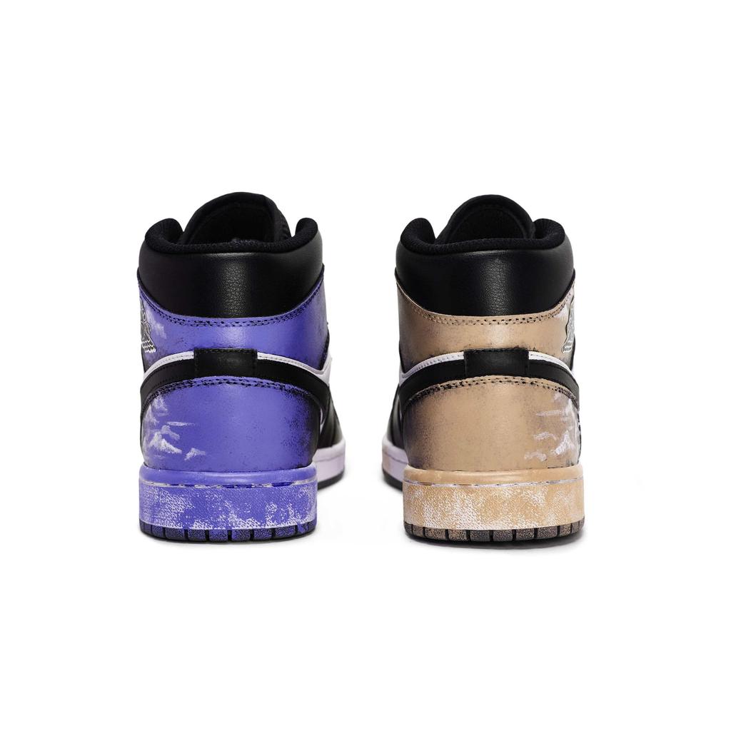 Jordan Air Jordan 1 Vintage Basketball Shoes Unisex Mid Top Black/White/Purple/Orange DQ8426-001(Team80-S-BOX)
