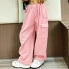 Kids Girls Stylish Clothing Elastic Waistband Cargo Wide Leg Long Pants for Daily Wear