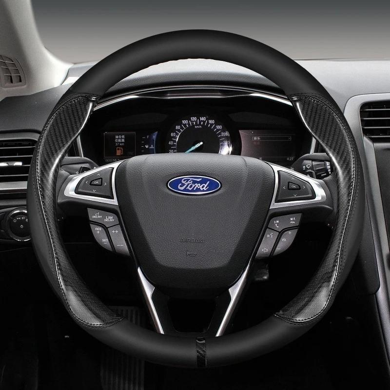 XJGE5 Carbon Fiber Steering Wheel Cover for Ford Focus F150 Mondeo Fiesta Kuga Edge EcoSport Explorer Escape Fusion Ranger Taurus