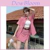 Dopamine Pink Denim Twopiece Set With Loose Fit For Summer Casual Wear