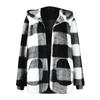 Women's Casual Plush Long Sleeve Plaid Hooded With Pocket Loose Cardigan Coat